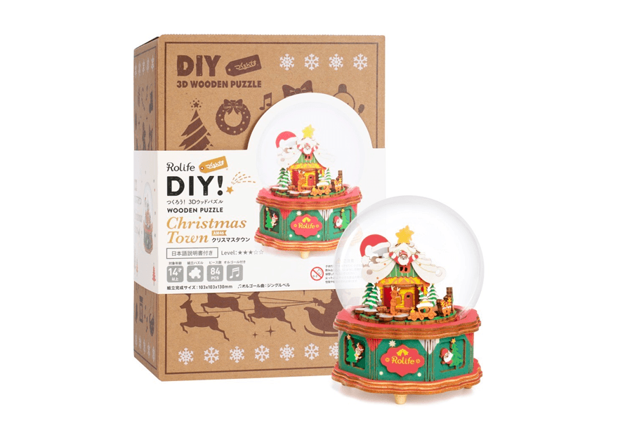 木製パズル完成品オーダー。クリスマス クリスマスにぴったりのオルゴール付きウッドパズル「クリスマス